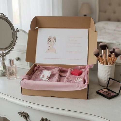Box gant de toilette et 10 lingettes couleur vieux rose