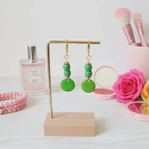 Boucles d'oreilles acier inoxydable dorées et sequin émail