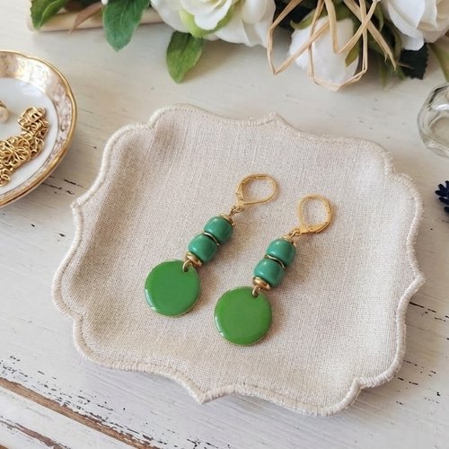 Boucles d'oreilles acier inoxydable dorées et sequin émail
