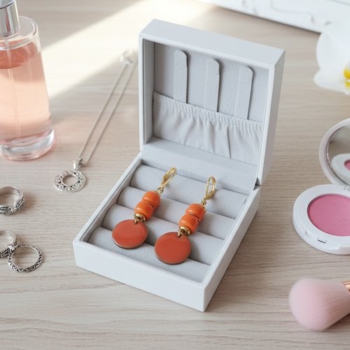 Boucles d'oreilles acier inoxydable dorées et sequin émail