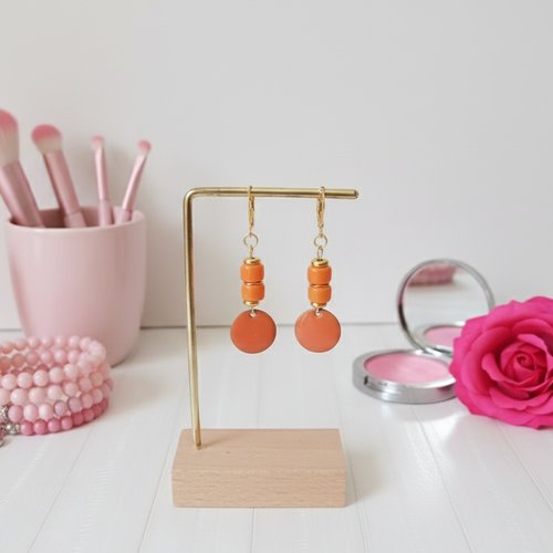 Boucles d'oreilles acier inoxydable dorées et sequin émail