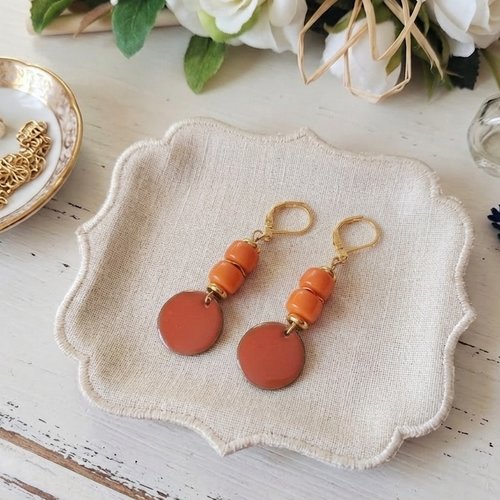 Boucles d'oreilles acier inoxydable dorées et sequin émail