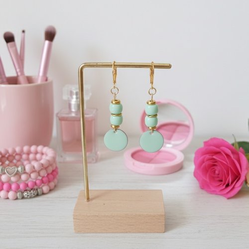 Boucles d'oreilles acier inoxydable dorées et sequin émail