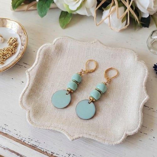 Boucles d'oreilles acier inoxydable dorées et sequin émail
