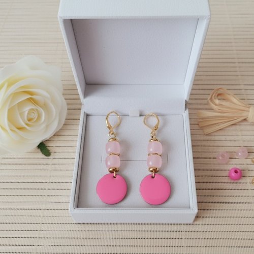 Boucles d'oreilles acier inoxydable dorées et sequin émail