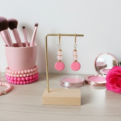 Boucles d'oreilles acier inoxydable dorées et sequin émail