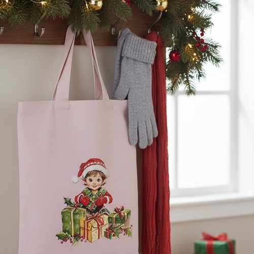 Sac tote bag de noël rose et motif garçon
