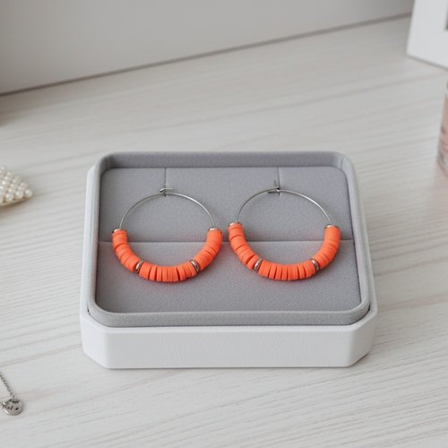Boucles d'oreilles créoles acier inoxydable et perles heishi