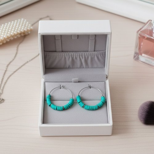 Boucles d'oreilles créoles acier inoxydable et perles heishi