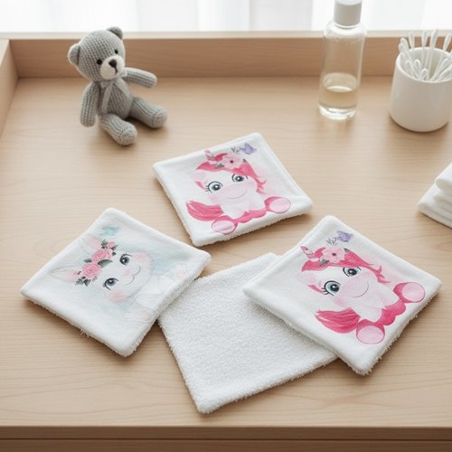 Lot de 4 lingettes bébé coton imprimé animaux