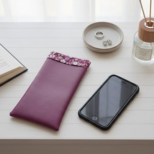 Etui simili cuir violet et coton pour téléphone portable