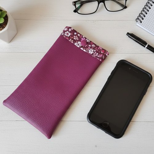 Etui simili cuir violet et coton pour téléphone portable