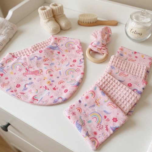 Coffret naissance/box naissance rose motifs licornes