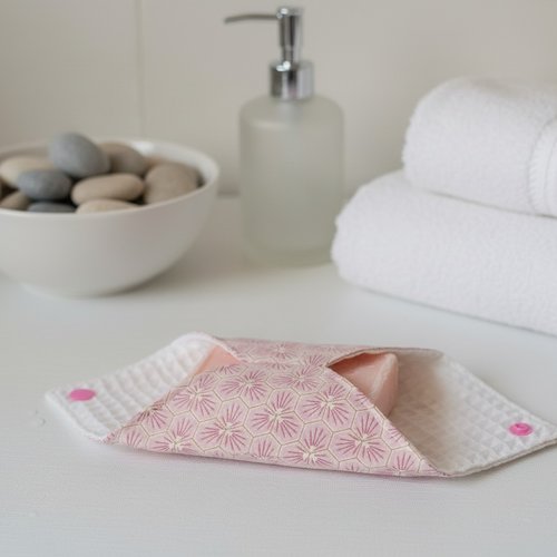 Pochette à savon tissus imprimé et doublée nid d'abeilles