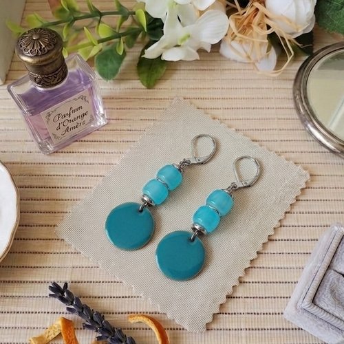 Boucles d'oreilles acier inoxydable et sequin émail