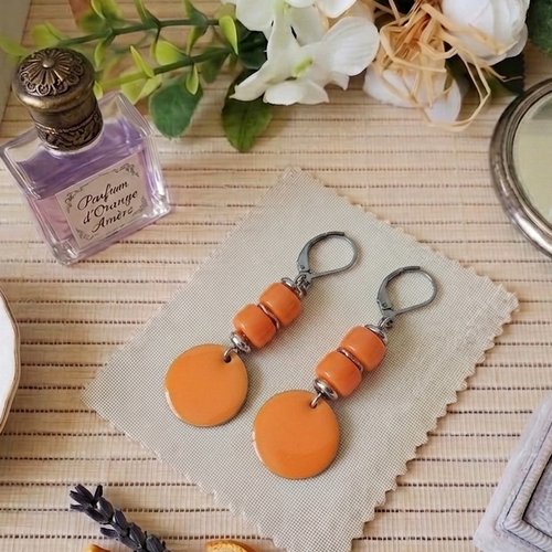 Boucles d'oreilles acier inoxydable et sequin émail