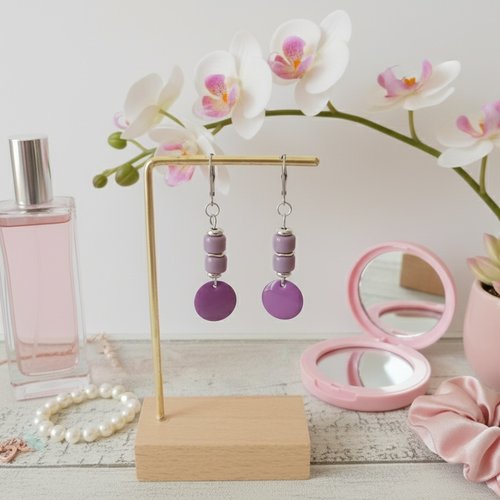 Boucles d'oreilles acier inoxydable et sequin émail