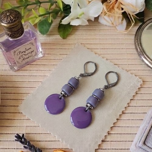 Boucles d'oreilles acier inoxydable et sequin émail