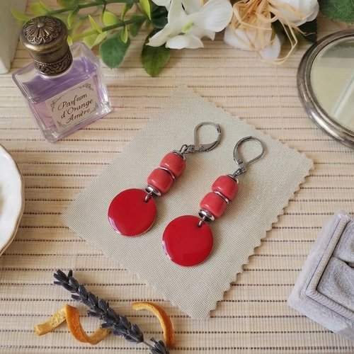 Boucles d'oreilles acier inoxydable et sequin émail