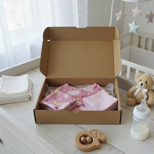Coffret/box naissance bavoir et 10 lingettes