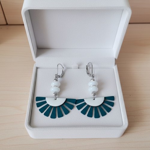 Boucles d'oreilles acier inoxydable et pendentif fer turquoise