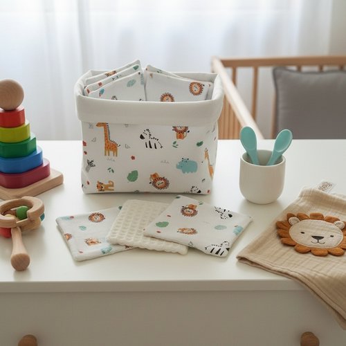 Panier et 12 lingettes bébé beige