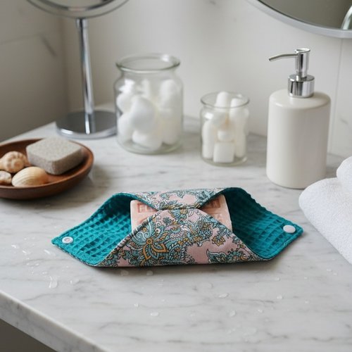 Pochette à savon tissus imprimé et doublée nid d'abeilles