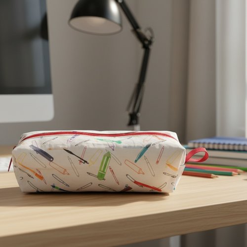 Trousse écolier motifs fournitures scolaires