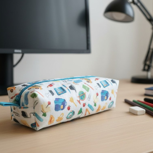 Trousse écolier motifs fournitures scolaires
