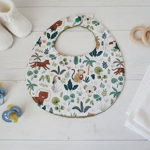 Bavoir bébé coton et éponge kaki