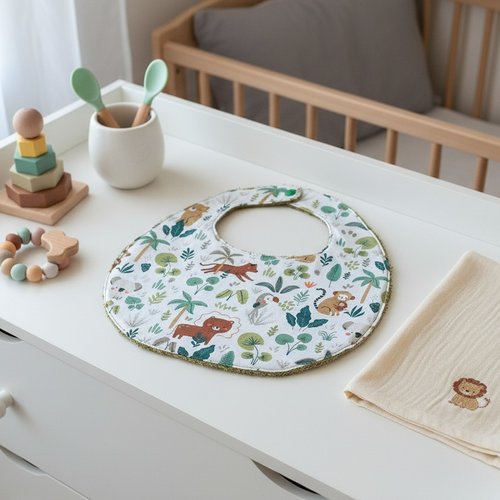 Bavoir bébé coton et éponge kaki