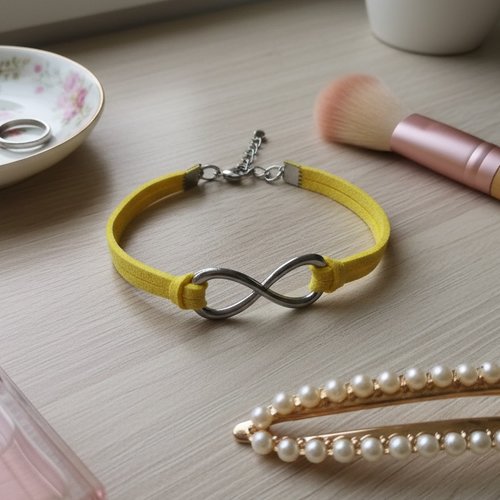 Bracelet suédine et lien infini argent mat 6 coloris