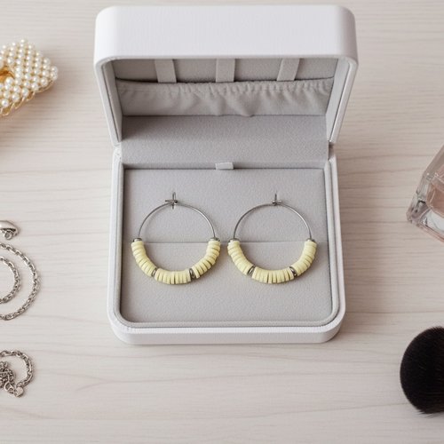 Boucles d'oreilles créoles acier inoxydable et perles heishi