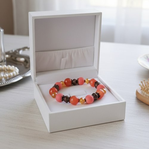 Bracelet fil élastique perles jade orange