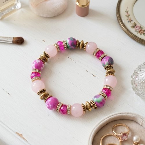 Bracelet perles jade et rondelle strass