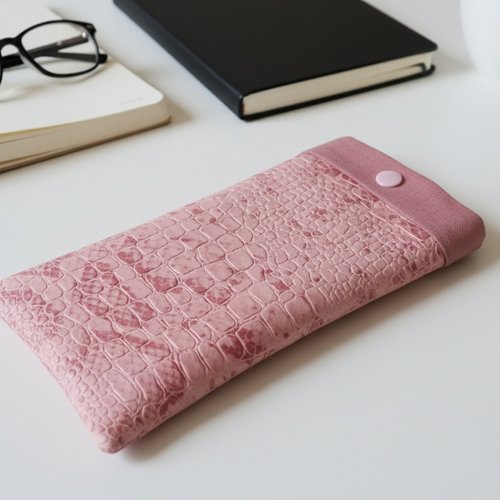 Etui simili cuir rose et coton pour téléphone portable