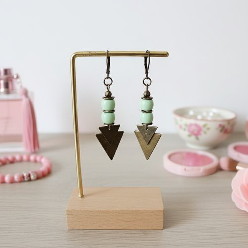 Boucles d'oreilles pendentif métal et perles en verre colonne