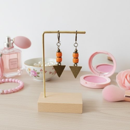 Boucles d'oreilles pendentif métal et perles en verre colonne