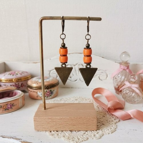 Boucles d'oreilles pendentif métal et perles en verre colonne