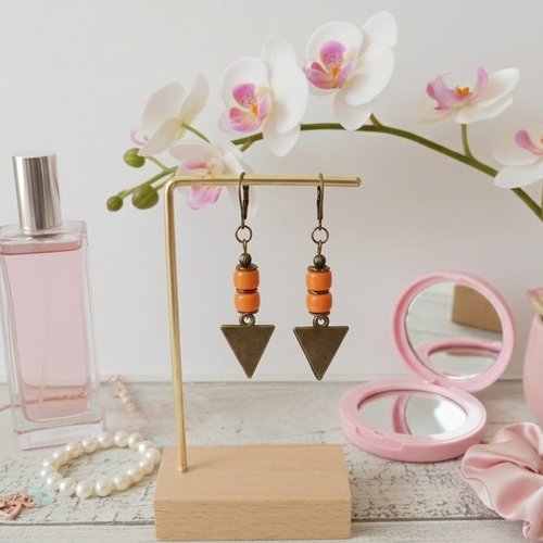 Boucles d'oreilles pendentif métal et perles en verre colonne