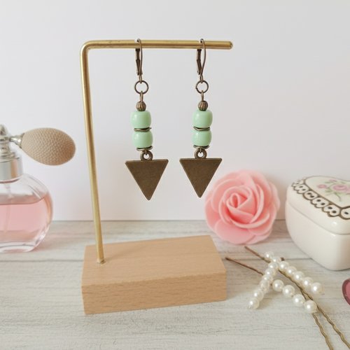 Boucles d'oreilles pendentif métal et perles en verre colonne