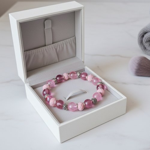 Bracelet perles en verre et à facette rose
