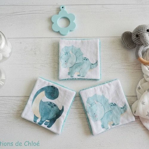 Lot de 4 lingettes bébé coton imprimé animaux