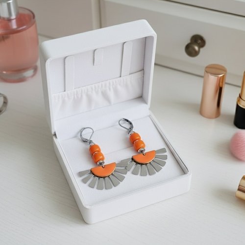 Boucles d'oreilles acier inoxydable et orange