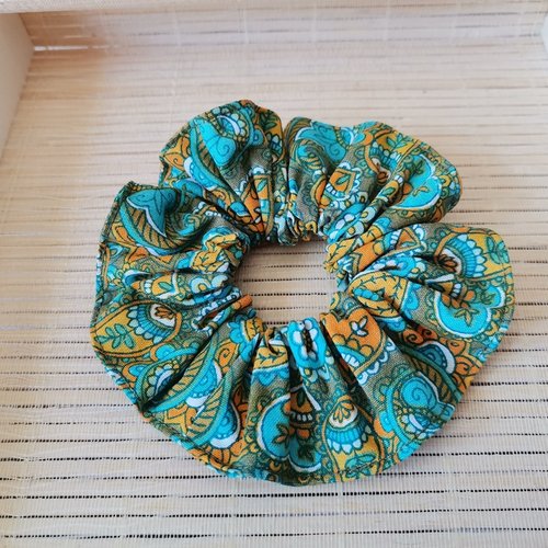 Chouchou coton vert motifs cachemire