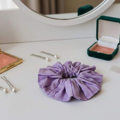 Chouchou coton lilas motifs rayures