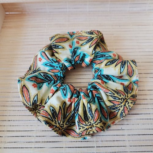 Chouchou coton jaune motifs fleurs