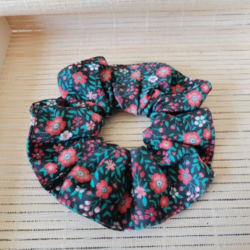 Chouchou coton noir motifs fleurs