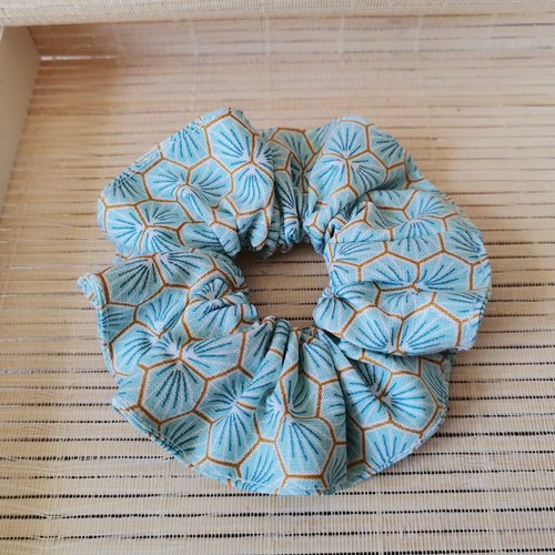 Chouchou coton vert motifs géométriques