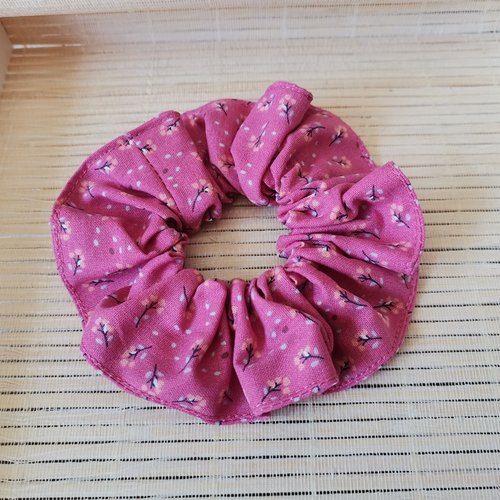Chouchou coton fuchsia motifs fleurs